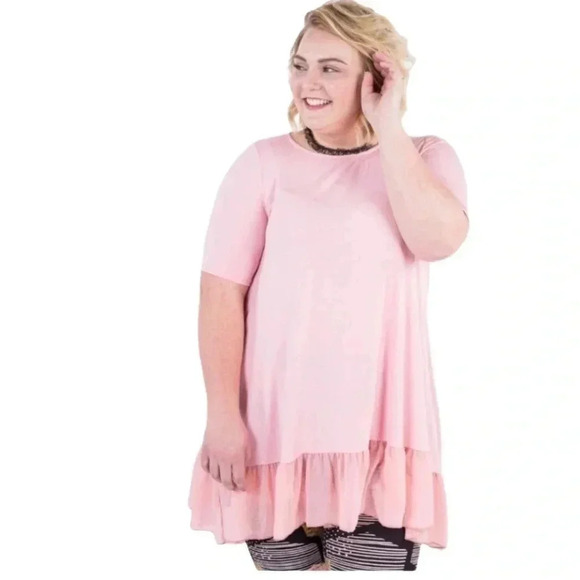 Agnes & Dora Soft Pink Chiffon Ruffle Tunic Feminine Blouse in Pink Medium - Picture 1 of 2